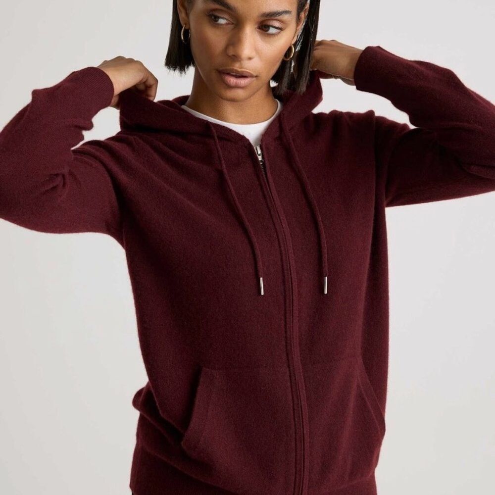 Quince Mongolian Cashmere Full Zip Hoodie in Rich Burgundy Size S NEW Luxury